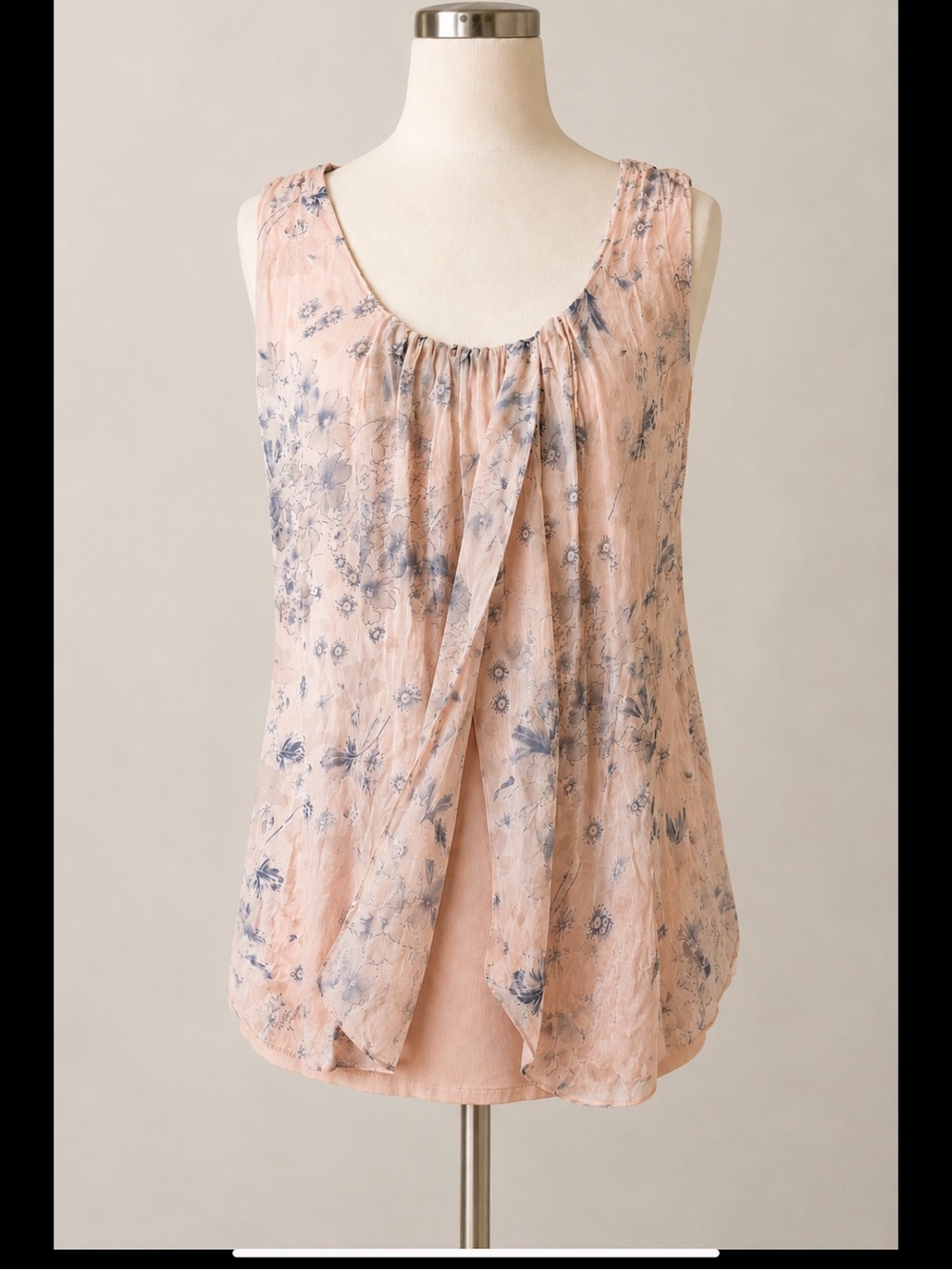 Elena Baldi Made in Italy 100% Silk Floral Layered Blouse Pink Blue Size M